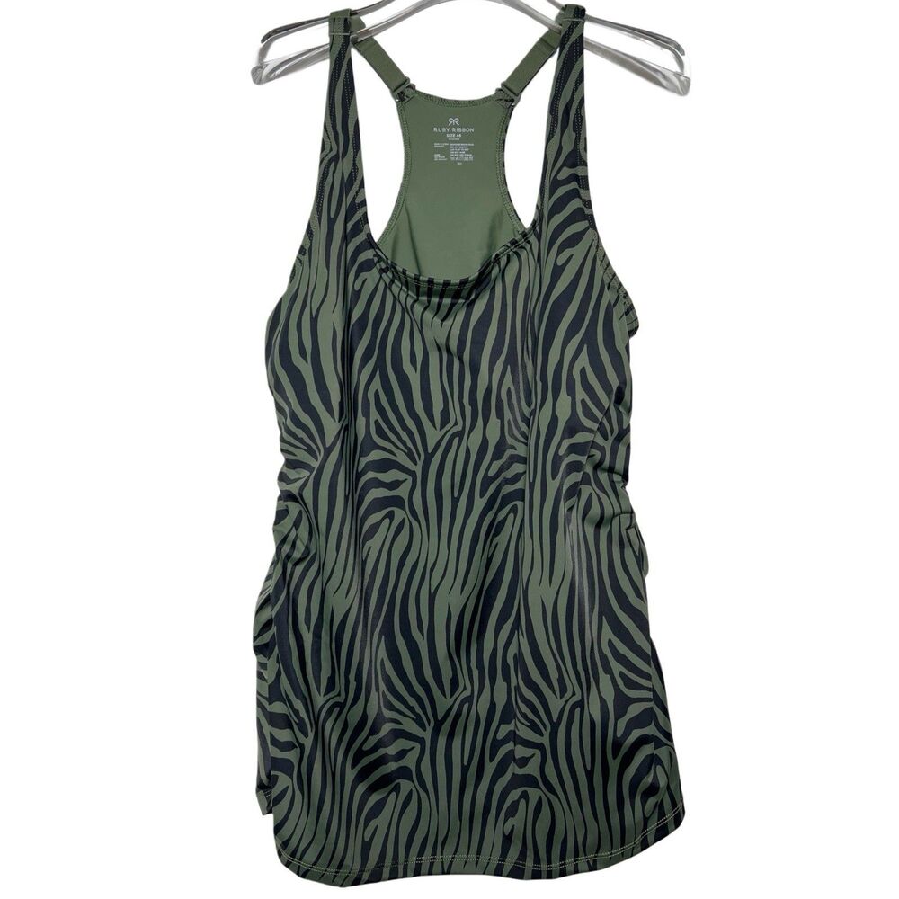 Ruby Ribbon Square Neck Sport Tank 46 Racerback Shelf Bra Style 1748 Green Black